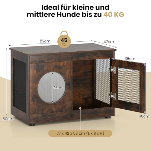 COSTWAY Hundekäfig Tierkäfig, Hundebox im Möbelstil mit Tür & PC-Fenster, Haustierkäfig für kleine und mittelgroße Hunde Katze Haustier, Beistelltisch für Zuhause, Hundehütte Braun, 82 x 47 x 60 cm