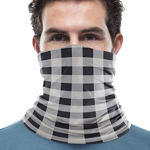 Dust Wind Neck Gaiter Windproof UV Protection Balaclava, Black and Grey Buffalo Checker, Magic Scarf Bandana Balaclava Headband for Outdoors Sports Running Cycling, Simple Plaid