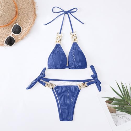Maillot de bain bikini taille haute beige L à deux pièces et nœud avant pour femme - 4
