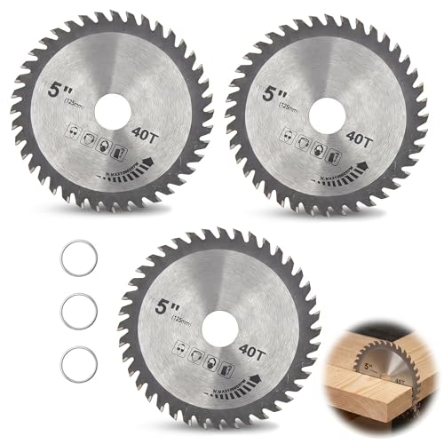 Lot de 3 Lames de Scie Circulaire 125 x 22,23 mm, 40 Dents en Alliage d'Acier pour Coupes Propres...