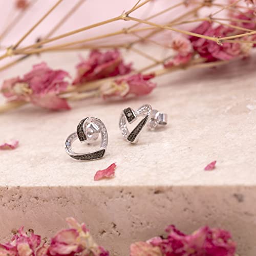 Boucles d'oreilles cœur or blanc 9ct et diamant noir d'exception - 2