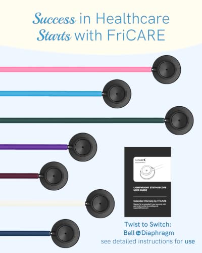 Image of FriCARE Dual Head Stethoscope - Stethoscopes for Nurses, Medical Nursing Students, Paramedics /EMT /LVN /VNA Backup Estetoscopio, White Tube, Matte Black Finish Chestpiece