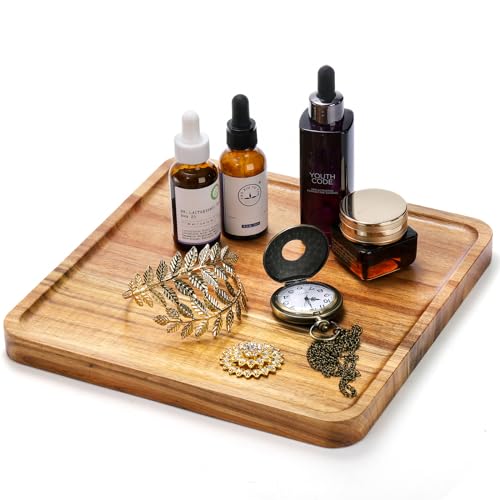 Elsjoy ACACIA SERVING TRAY 2 Pack Acacia Wood Square Serving Tray, 10 Inch Square Wood Serving Platter Wooden Serving Board thumb #5