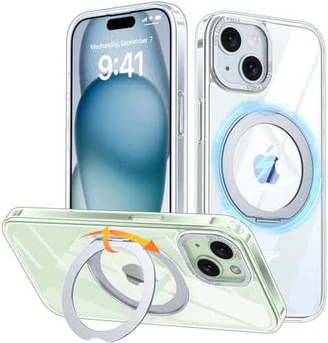 （16:30時点） iPhone 15 用 ケース Magsafe対応 ワイヤレス充電 360°回転スタンド 縦横両対応 Gunwon スマホケース iphone15 用 米軍規格 耐衝撃 半透明 マット感 マグセーフ 防指紋 リング マグネット搭載 アイフォン15 用 カバー「クリア」