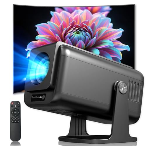Image of Pryznal Smart WiFi Projector 4K 1080P Home Theater, 450 ANSI, Auto Keystone, 270° Rotation, Built-in Apps and Speaker, Bluetooth Projector for Phone/TV/Laptop, Grey