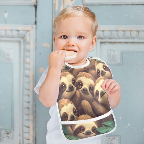 MCHIVER Sloth Tropical Green Baby Bibs for tag1 Waterproof Feeding Bib Apron with Food Cather Adjustable Cotton Food Eating Bib 2 Pack4