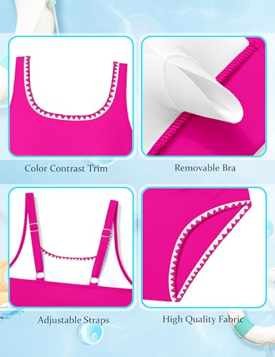Image of CRISONE Girl Swimsuit One Piece Bathing Suit for Girls Retro Square Neck Adjustable Straps Girls' Swimwear 9-16Y