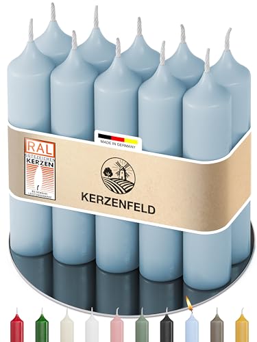 Kerzenfeld 10 Stück Stabkerzen Hellblau 100 x 22 mm 2-fach getaucht lange Brenndauer 4+ Stunden echte Manufakturqualität aus Deutschland RAL-Zertifiziert und tropffrei