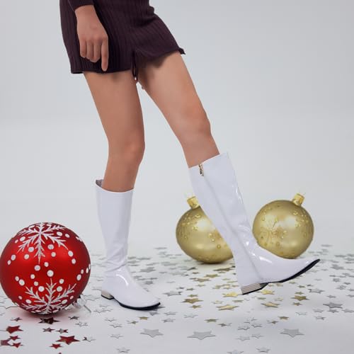 GENSHUO Knee High Boots for Women Comfy Flat Heel Vintage Square Toe Fall Winter Solid Side Zipper Costume Knight Booties3