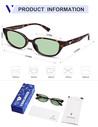 Image of VANLINKER Retro Semi Oval Polarized Sunglasses for Women Men Trendy Small 90s Style Vintage Narrow Rectangle Frame VL9833