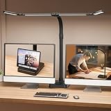 sandiea LED Desk Lamp for Home Office - 24W Bright Double Head Desk Light with Clamp Eye Caring Architect Task Light 25 Lighting Modes Adjustable Flexible Gooseneck Lamp (All Black)