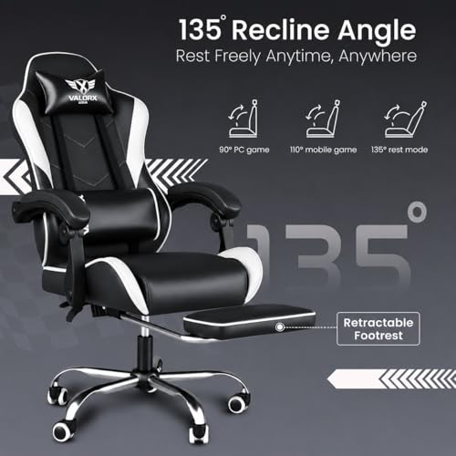 Image of ValorX USA Vector 2026 Edition I Ergonomic Gaming & Computer Chair in PU Leather | Dual Massager Back Cushion | Adjustable Neck & Lumbar Support | Ergo-Sync Armrests | Retractable Footrest (White)