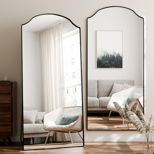 Image of BEAUTYPEAK 71 inchx32 inch Full Length Mirror with Unique Arched Design | Full Body Mirrors, Floor Mirror with Aluminum Alloy Frame, Standing Hanging or Leaning for Bedroom and Living Room, Black