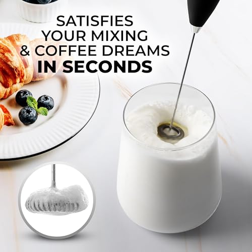 Image of Mini & Mighty Milk Frother Wand - Powerful Handheld Coffee Frother, Battery Operated Drink Mixer - Compact Pocket Size - Detachable Whisk for Latte, Cappuccino, Matcha, Hot Chocolate