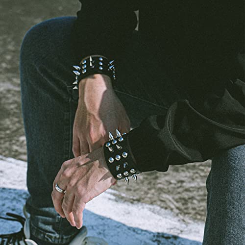 Eigso 2 Pcs Spikes Studded Leather Bracelets For Men Women Punk Biker Bracelet Set With Rivets. #TOP1