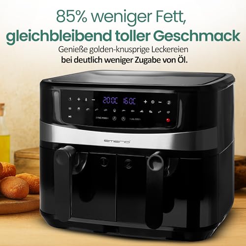 Foto von EMERIO digitale 10L DOPPEL Heißluftfritteuse AirFryer Frittieren mit heißer Luft ohne Öl möglich 2x5L Volumen 12 Programme BPA frei SMART FINISH Funktion (beide gleichzeitig fertig) AF-126672.4