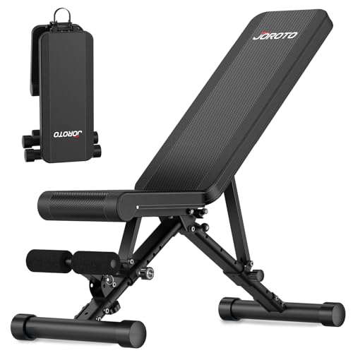 JOROTO Adjustable Weight Bench, Foldable Bench Press Bench of Home Gym Strength Training, Incline Decline Flat Utility Workout Bench with Wheels, Extended Backrest | Multiple Positions [MD35-700LBS]