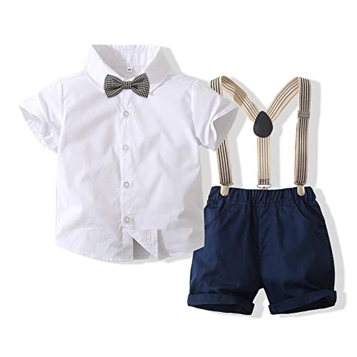 Image of Volunboy Baby Boy Formal Short Set Toddler Summer Gentleman Outfit Kid Short Sleeve Bowtie Shirt Suspender Shorts Suit
