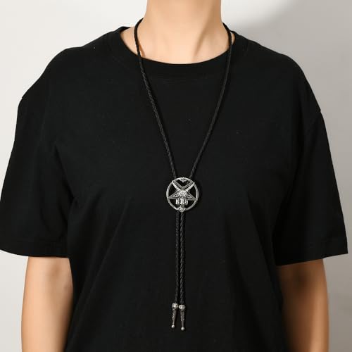 Image of Joxevyia Bolo Tie for Men Vintage Cow Skull Leather Rope Western Cowboy Necktie Vintage Bola Tie Gift for Him