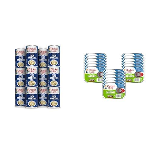 Chicken of the Sea Bundle: Jack Mackerel in Brine 15 oz (12-Pack) & Sardines in Olive Oil 3.75 oz (18-Pack), Wild Caught