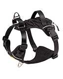 DF No Pull Martingale Dog Harness, Easy Walking & Comfortable Control, Reflective & Adjustable Fit, No Twist Front Clip Harness with Handle and Zippered Pockets, Black, 1", Chest 27"-32"
