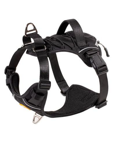 DF No Pull Martingale Dog Harness, Easy Walking & Comfortable Control, Reflective & Adjustable Fit, No Twist Front Clip Harness with Handle and Zippered Pockets, Black, 1", Chest 27"-32"