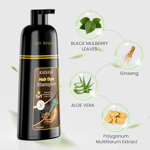 Image of KAISASA Hair Dye Shampoo 3 in 1, Hair Color Shampoo for Women and Men, Hair Dye to Gray Hair, Shampoos for Hair Coverage 500ml (Dark Burgundy)
