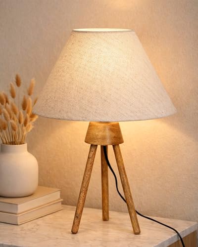 Homesake® Wood Tripod Small Table Lamps, Rustic Antique Dimmable ...