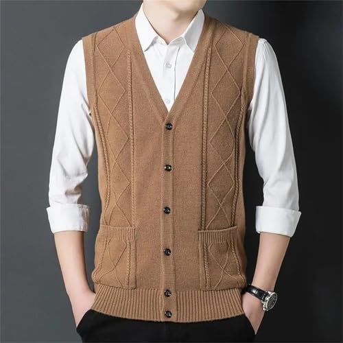 Men's Winter Sweater Vest V-Neck Solid Color Single Breasted Casual Loose Thicken Sleeveless2
