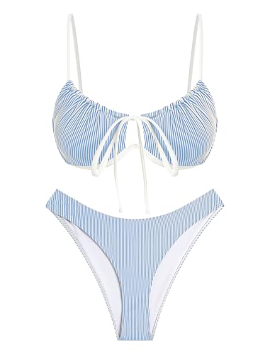 Image of ZAFUL Women High Cut Bikini Sets String Sexy Swimsuit Two Piece Underwire Bathing Suit Brazilian Cheeky Cut Out Cute Swimwear