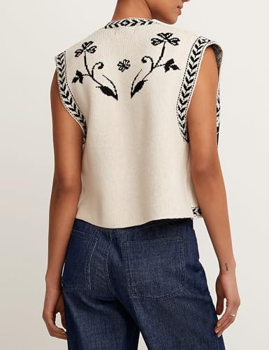 Womens Floral Sleeveless Sweater Vest Boho Printing Cropped Casual Knit Cardigan Top3