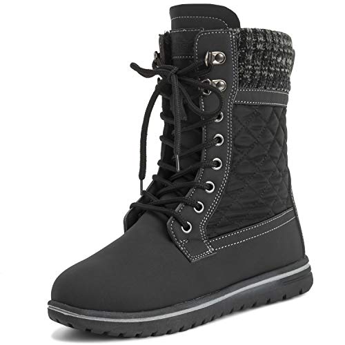 Mujer Acolchado Corto Nieve Invierno Piel Sintética Calentar Durable Impermeable Botas - 3 - BLK36 AYC0525