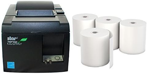 Star Micronics TSP 143IIU Receipt Printer Productivity Bundle – Easy to Use – USB Printer – Dark Gray – Compatible with Square Stand – Includes Four (4) Rolls of Receipt Paper