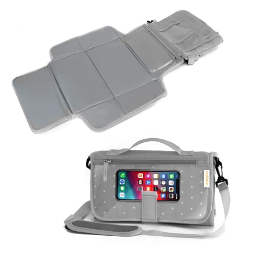 Image of Usakinon® Premium Portable Diaper Changing Pad – CPC Certified Safe, Touchscreen-Friendly Pocket, Hook and Loop Closure, Travel Diaper Clutch & Waterproof Changing Station, Newborn Essentials (Grey)