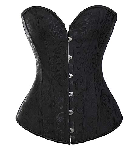 SLIMBELLE® Mujer Corsé Gótico Brocado para Halloween Disfraz Vintage Sexy Bustier de Encaje con Cinta Ajustable Huesos de Plastico Overbust de Seda + G-String Cover