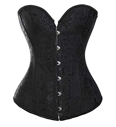 SLIMBELLE® Femmes Corset Gothique Brocart Bustier Sexy Steampunk en Satin pour Halloween Costume Lingerie de Mariée avec Ruban Lacet Overbust Top + G-String