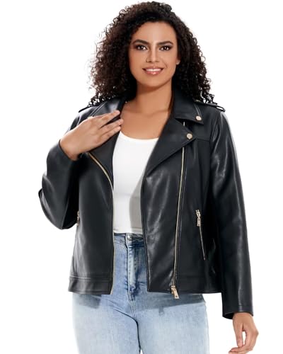 DIASHINY Frauen Kunstleder Jacke Plus Größe...