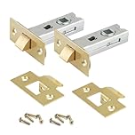 Pack of - 2 Brass Finish Tubular Latch (75mm) – Suitable for Spring Lock Lever & Door Knob Furniture – Fixing Screws Included