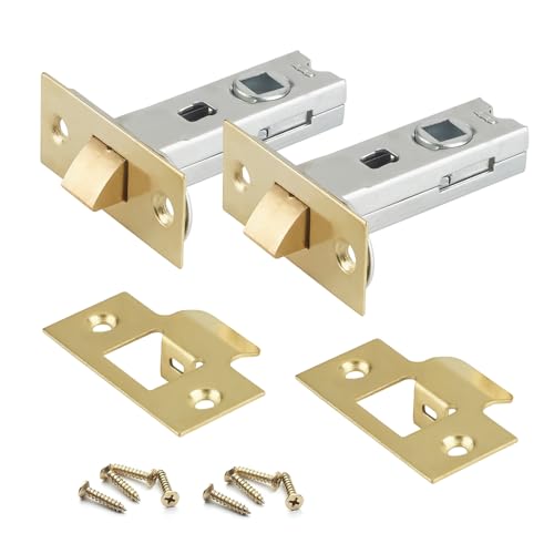 2Pcs 2½” (63mm) Brass Finish Tubular Latch – Suitable for Spring Lock Lever & Door Knob Furniture – Fixing Screws Included