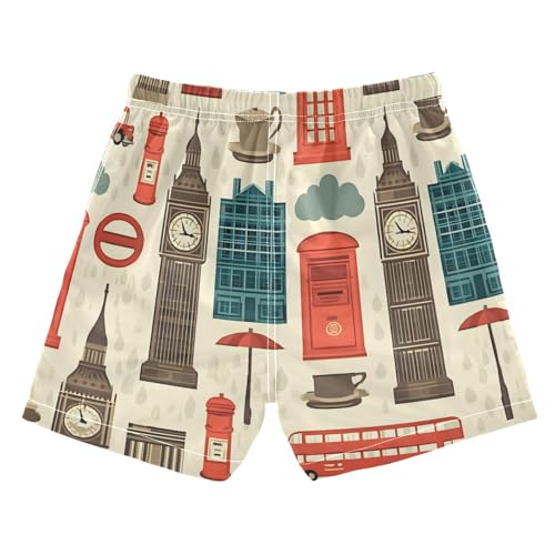 Boys Swim Trunks Telephone Booth Bus Big Ben Umbrella Toddler Swim Shorts Beach Board Shorts Swimsuit2