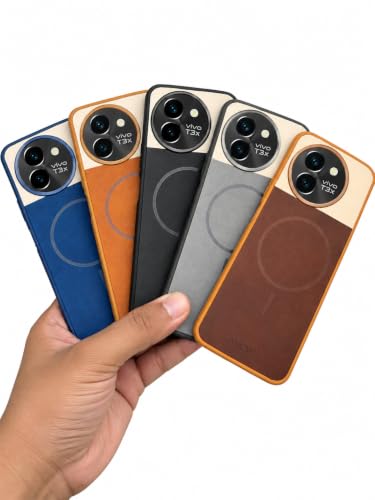 Image of Bintage Mac Safe Design Hard Slim Back Case | Soft Border Camera Protect | Dual PU Leather Finish Back Cover Compatible for Vivo T3x 5G / Vivo Y58 5G - Royal Blue
