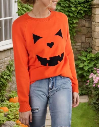 Women's Pullover Sweaters Long Sleeve Front Ribbed Knitted Cute Heart Sweater