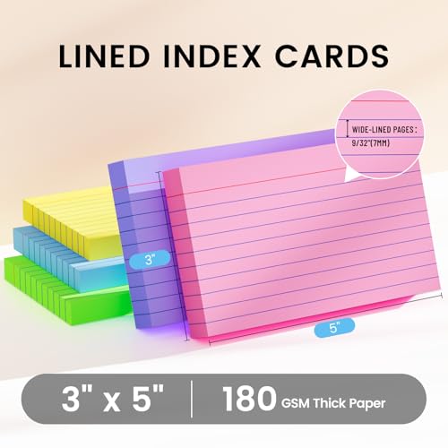 image for Ciphyfee Index Cards 3x5 Inch, 250sheets, Flash Cards,Ruled Lined Colo