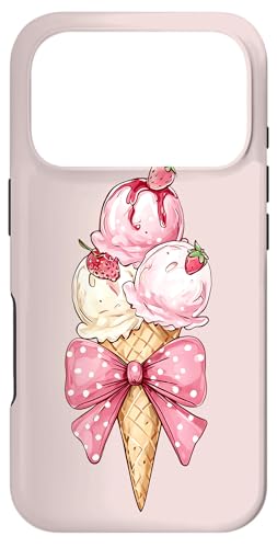アイスクリームコーン ストロベリーガール ピンク コケット リボン スマホケース iPhone 17 Pro 用
