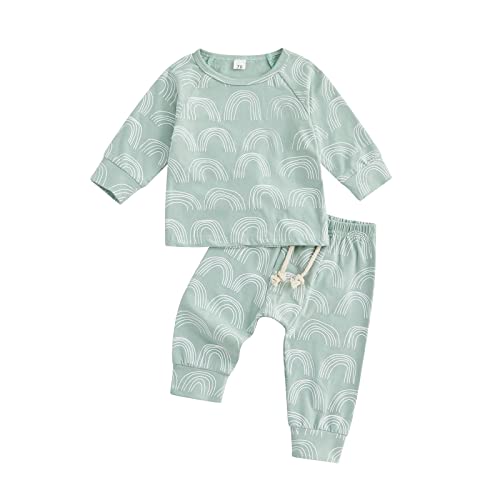 Image of Bingqiling Baby Girl Boy Rainbow Outfit Toddler Sweatsuit 3 Pcs Newborn Fall/Winter Clothes Long Sleeve Crewneck Sweatshirt + Pant Sets