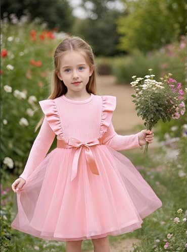 Magic Park 12M-7Y Toddler Tulle Dress Girl Long Sleeve Tutu Dress Kids Ribbed Dresses Holiday Birthday Outfits Girls2