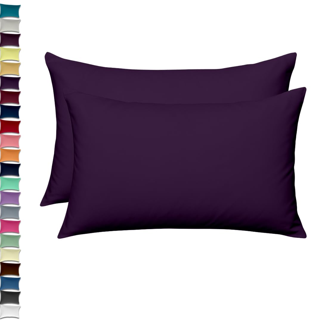 EGYPTO LUXURY AUBERGINE PILLOW CASES 2 PACK – SOFT & BREATHABLE PILLOW CASE – WRINKLE-FREE HOUSEWIFE PILLOW COVER – STANDARD UK SIZE – 50cm x 75cm (Aubergine)