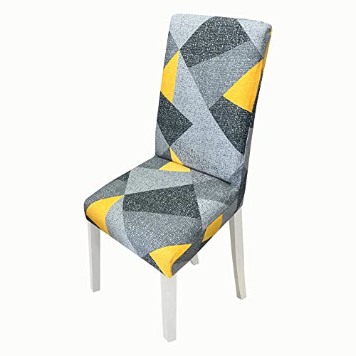 Image of House of Quirk Elastic Chair Cover Stretch Removable Washable Short Dining Chair Cover Protector Seat Slipcover (Pack of 1, Grey /Yellow Gems)