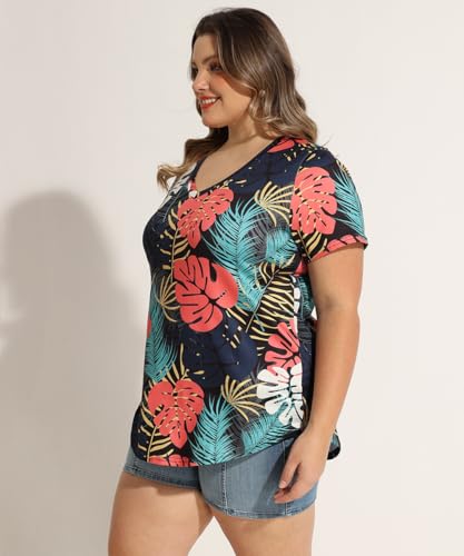 Image of RITERA Women Plus Size Tops Tie Dye V Neck Shirt Floral Camo Summer Short Sleeve Tunic Oversized Ladies Blouse XL-5XL