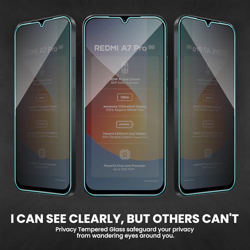 Image of FIRST MART Privacy Tempered Glass for Redmi A7 Pro, Redmi 15C & Poco C85x, 2 Pack | Anti-Spy 9H Screen Protector, Edge-to-Edge, Case-Friendly, Scratch Resistant, Bubble-Free